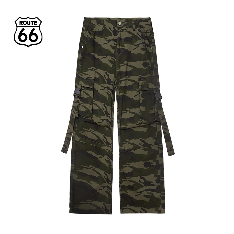 Route66/66号公路美式潮流迷彩工装裤复古风宽松休闲裤男女同款