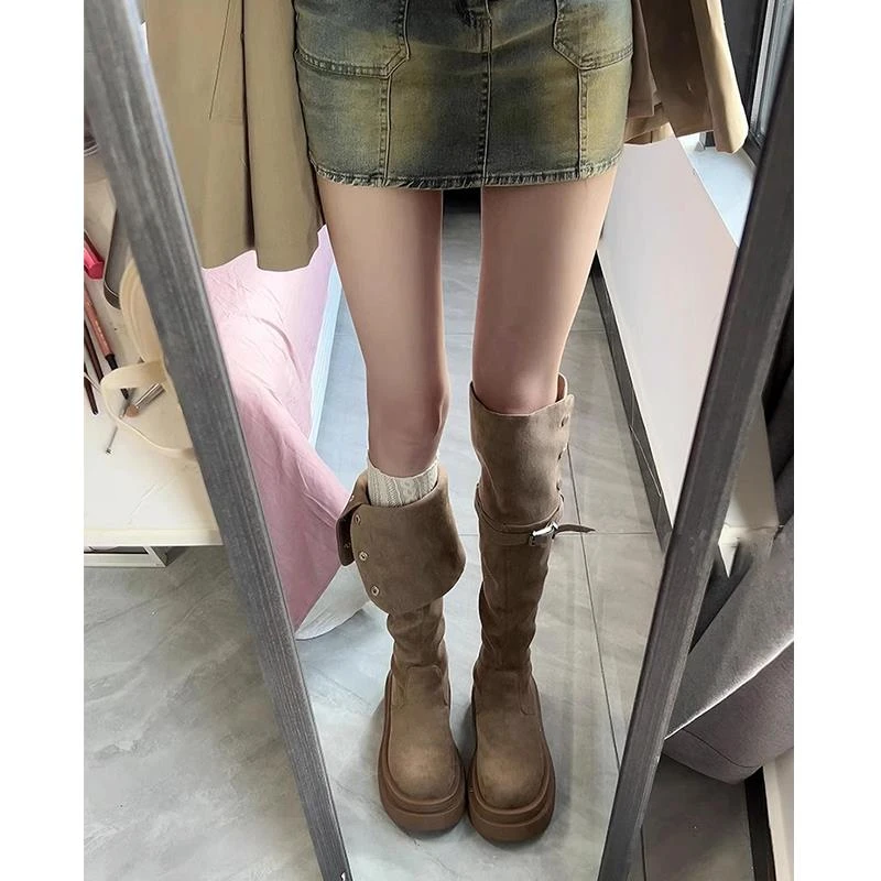 【香港轻奢Sakurano&樱央】厚底长筒靴女2025秋冬季新款不过膝绒