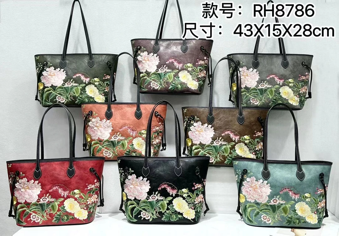 民族风手工苏绣托特包单肩腋下大容量新中式女包8786