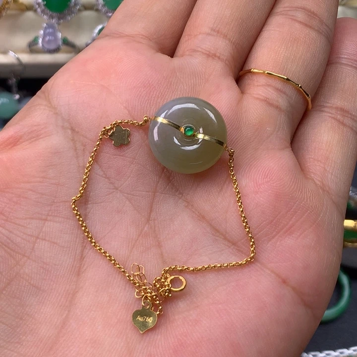 翡翠18K金镶嵌手链平安扣手链