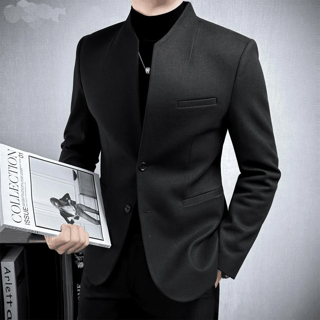 【香港撤柜】2026款毛呢新中式西装男款正装春秋季立领轻奢百搭外套