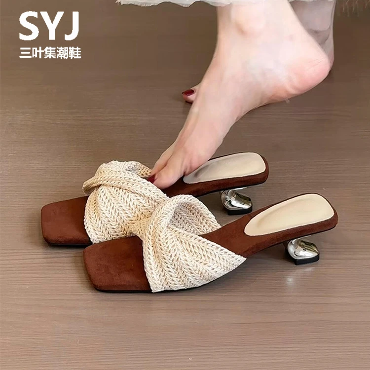 编织坡跟罗马仙女风凉鞋女设计感度假风沙滩粗跟凉拖鞋女夏季外穿