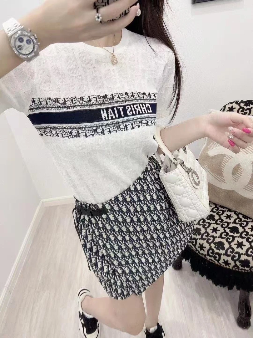 （dd满印花短袖和裤裙）25年新款满印花简约横杠短袖和裤裙