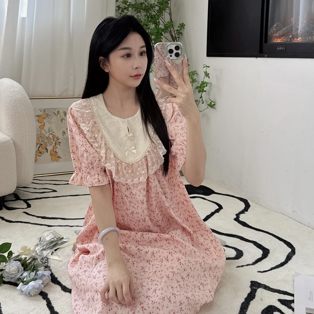 2025新款睡裙爆款大码睡衣女士夏季碎花薄款宽松大码可外穿家居服