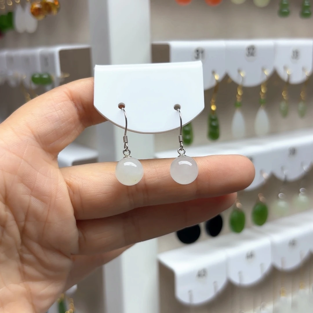 和田玉银S925镶嵌耳饰