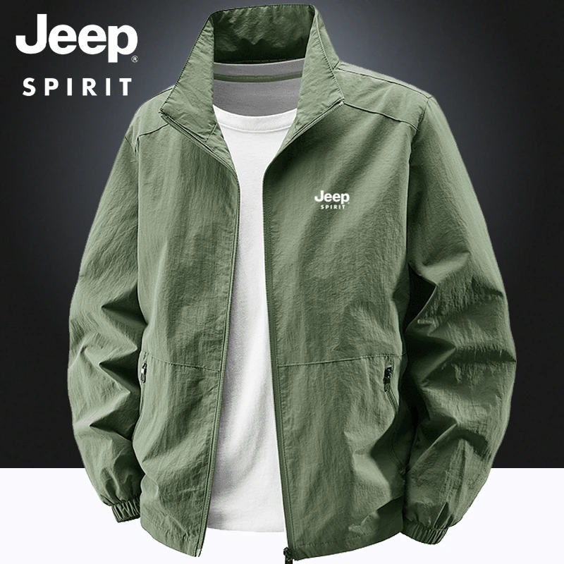 吉普Jeep夹克男士春秋季薄款休闲大码宽松外套立领户外冲锋上衣服