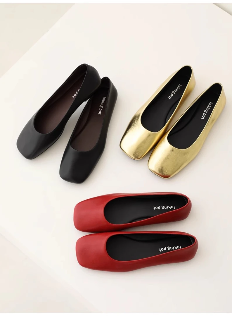 row家极简风方头平跟单鞋芭蕾舞鞋超软羊皮奶奶鞋