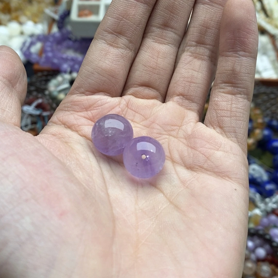 玛瑙/玉髓未镶嵌珠宝半成品一个天然14mm透体薰衣紫水晶圆珠