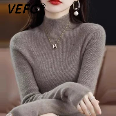 VEFG配大衣的黑色内搭半高领毛衣女加厚不起球修身弹力潮流上衣