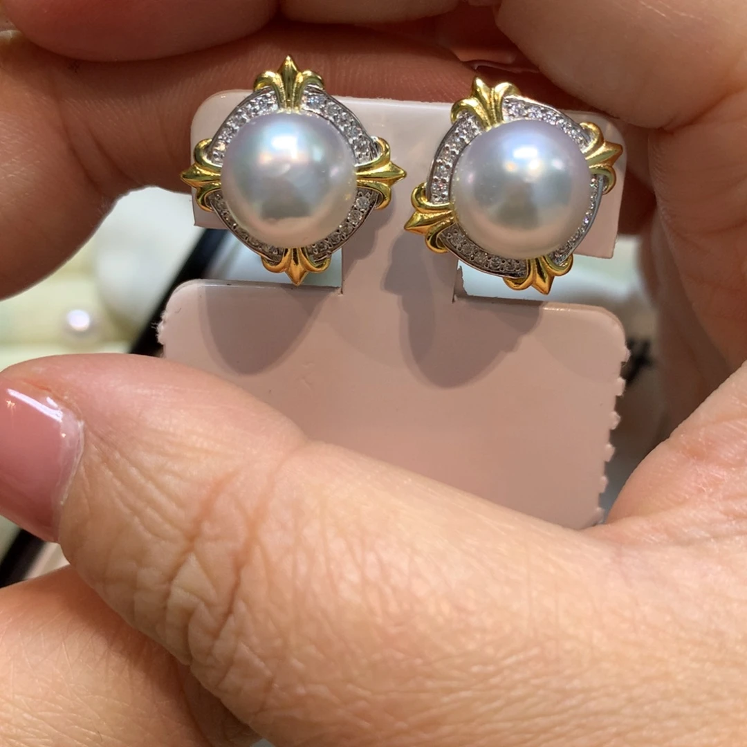 海水珍珠耳饰银S925镶嵌