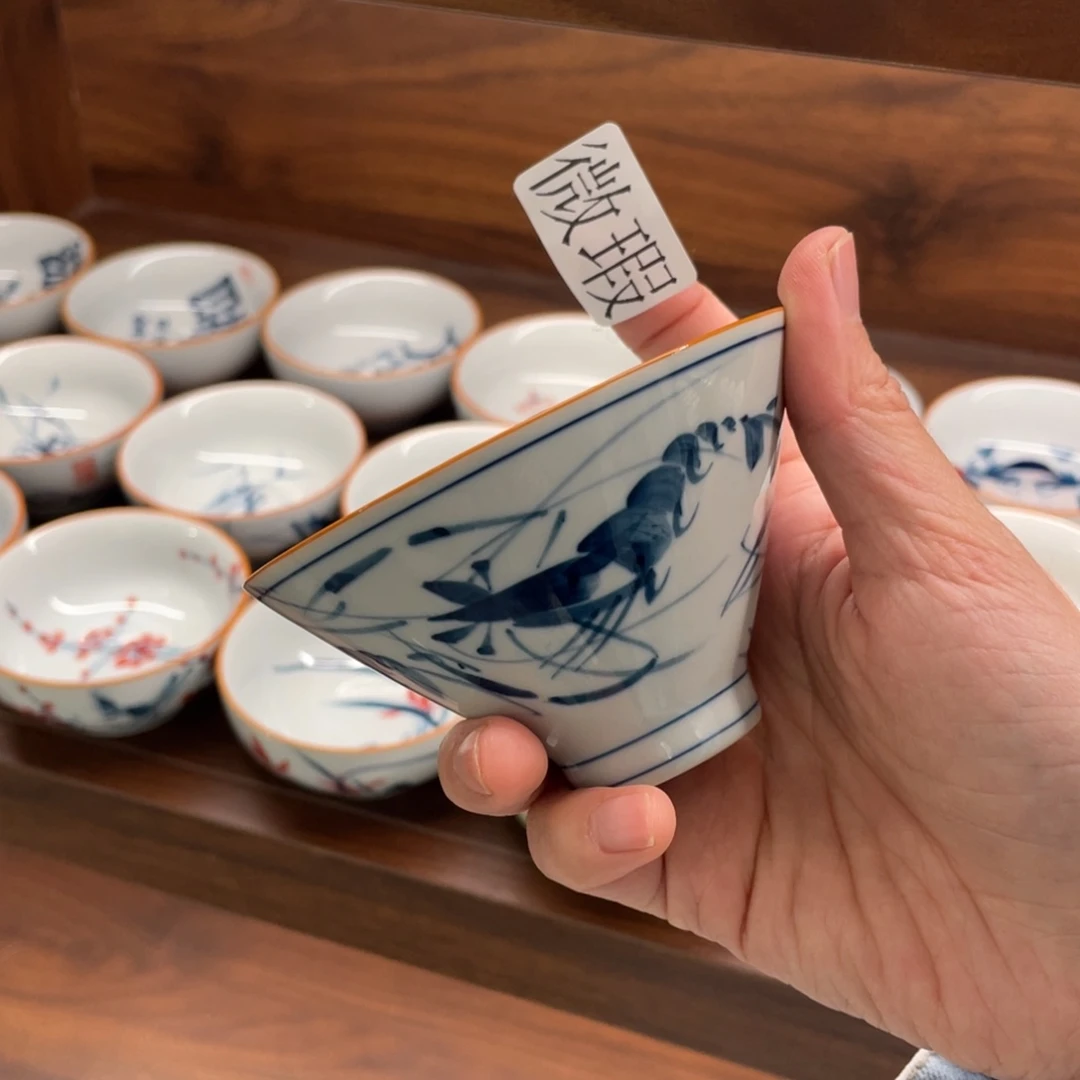 釉下彩纯手绘有瑕