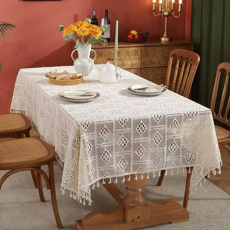 【新疆包邮乌市直发】法式蕾丝花边桌布田园风拍照手工钩花台布