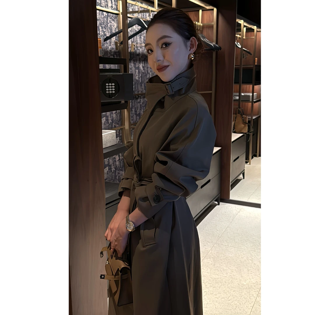 【娇娇私服定制】新款休闲风搞定长款风衣外套(衣长118)92114#