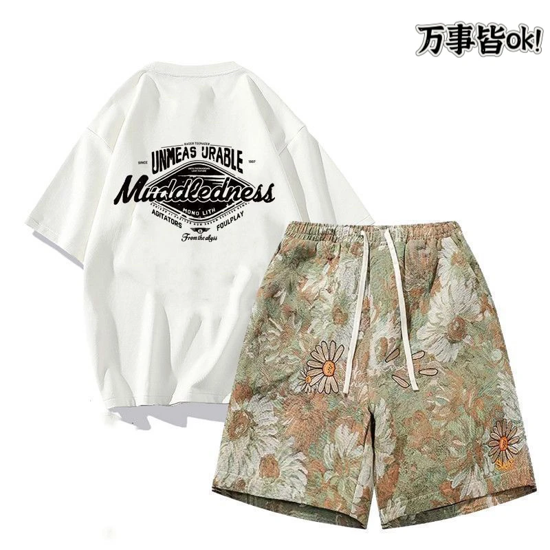 短裤夏季休闲运动套装美式国潮帅气学生潮流宽松休闲大码运动百搭