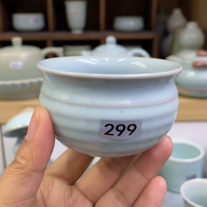 陶瓷杯子微瑕天青钱袋子杯