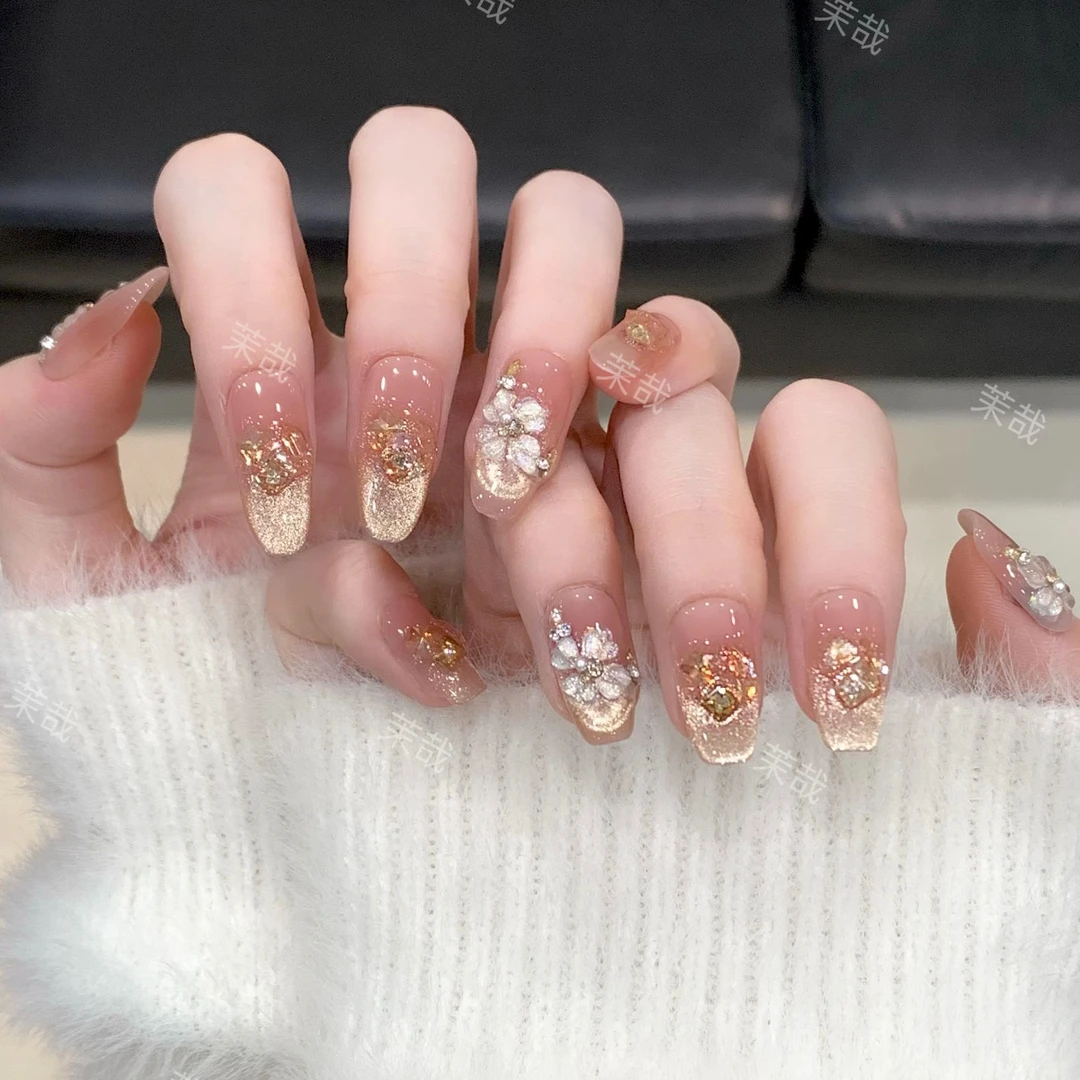 茉哉w现货【花瓣月影2.0】纯手工定制拆卸穿戴甲A4456