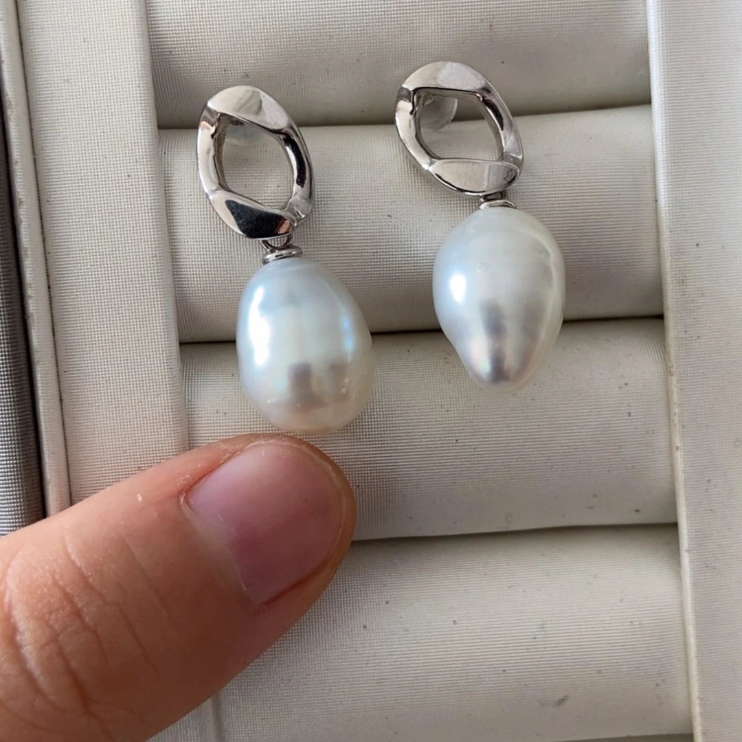 银S925镶嵌海水珍珠耳饰