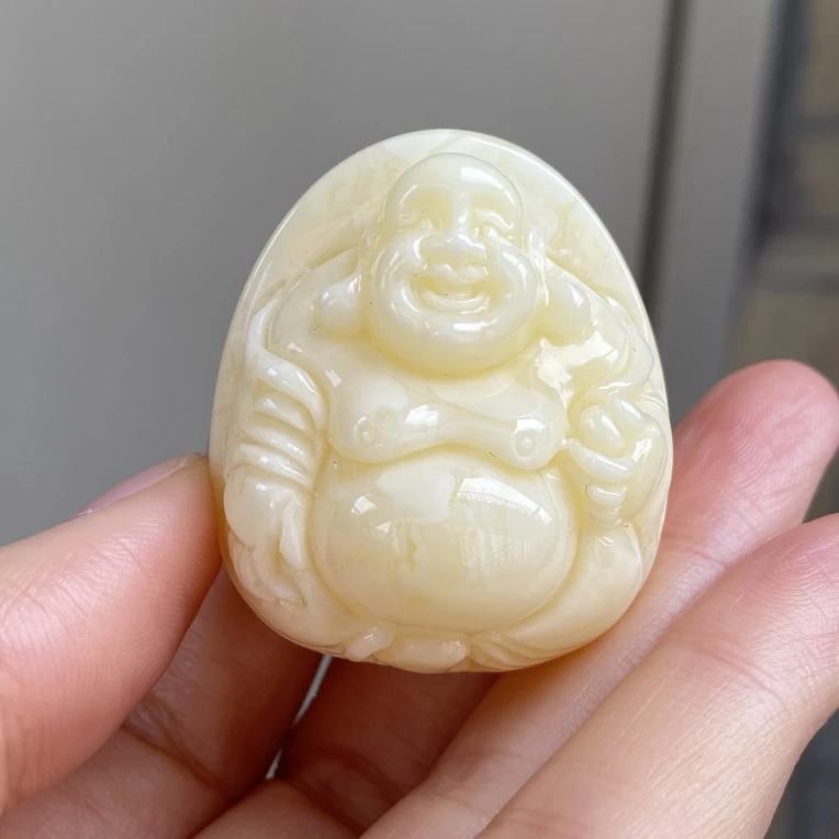 17.6精品白蜡蜜蜡笑佛吊坠精工浓蜡纯天然蜜蜡吊坠女款时尚雕刻
