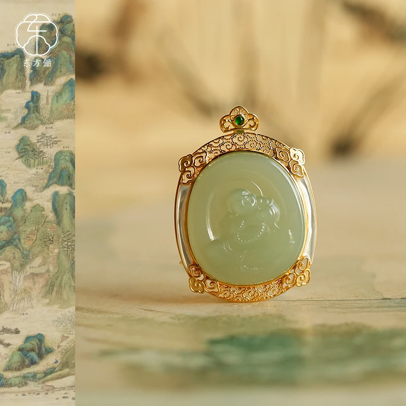 东方俪DOFUNLY【渡春寒】和田玉佛18K金吊坠镶嵌设计款FQDZ雅韵