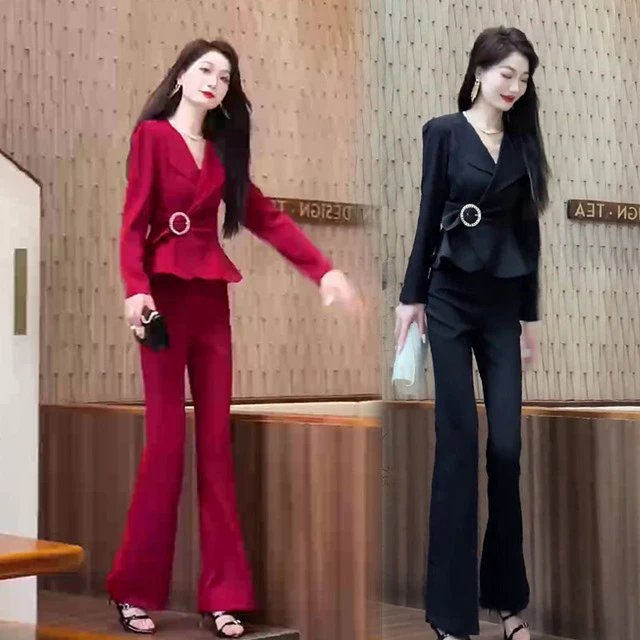 气质高街西服套装女2025秋季新款收腰显瘦上衣显瘦微喇裤两件套潮
