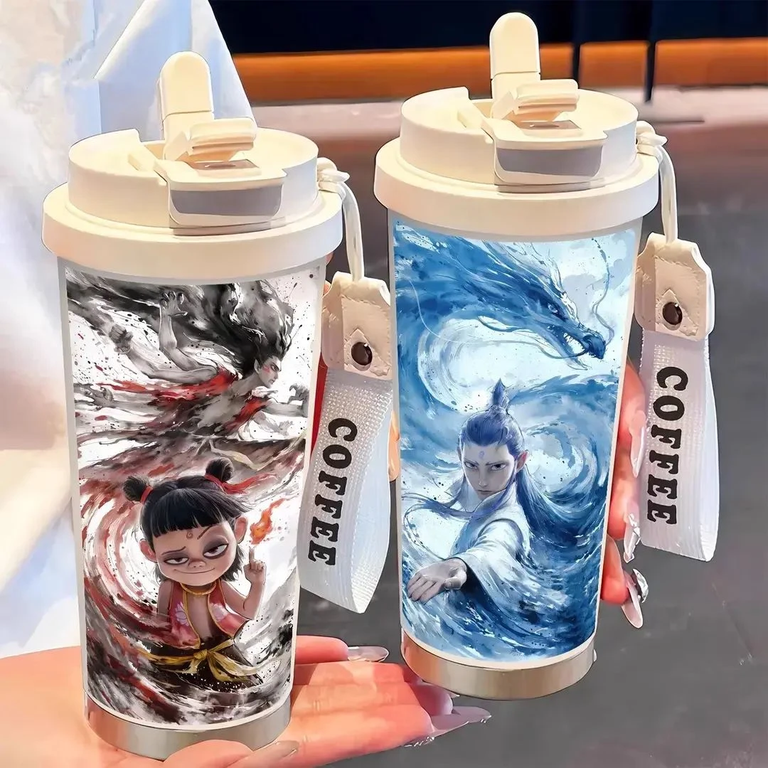 敖丙哪吒水杯316不锈钢保温杯高颜值吸管咖啡杯大容量双饮车载