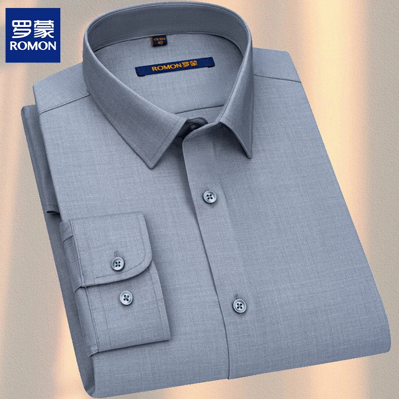 罗蒙新款爆款商务衬衫轻奢休闲含绵羊毛长袖衬衣气质百搭男士内搭