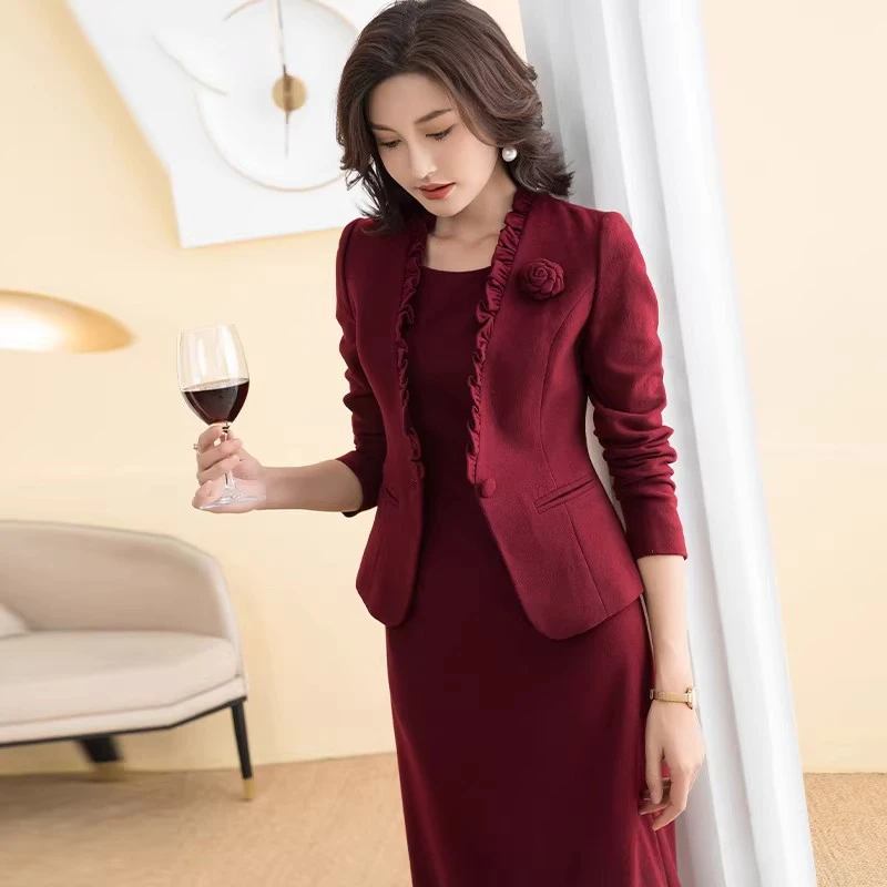 高端羊毛呢套装女秋冬2025年新款时尚高级感婚宴装喜婆婆礼服套装