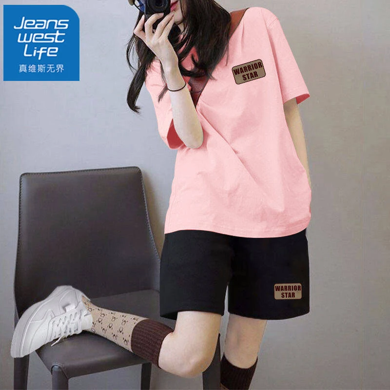 真维斯无界夏季纯棉短袖短裤女2025年新款宽松休闲时尚百搭运动套