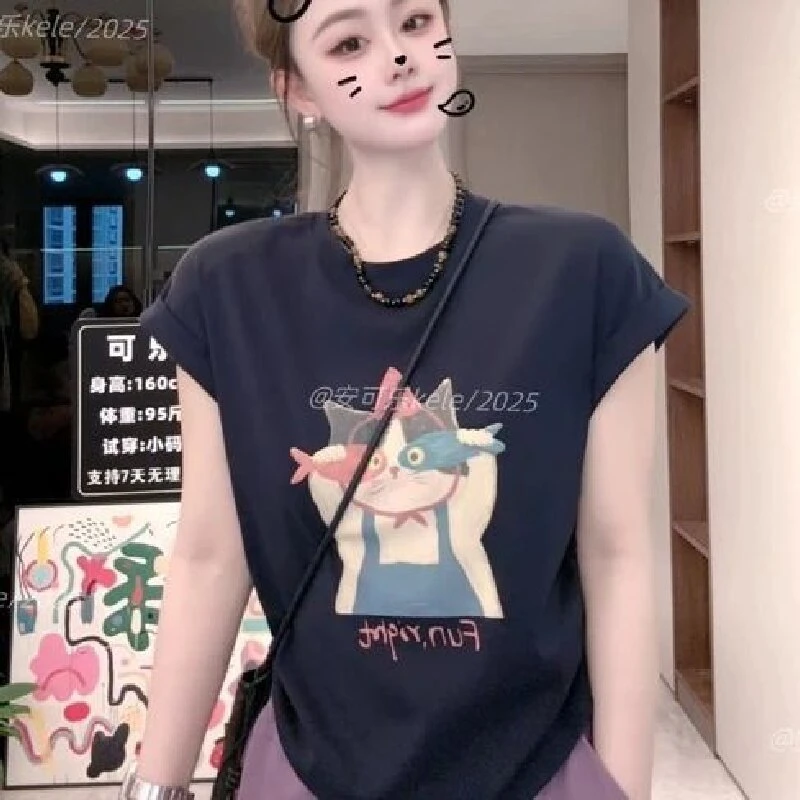 100%纯棉2025新款夏季正肩短袖t恤女小众设计感飞飞袖洋气上衣潮