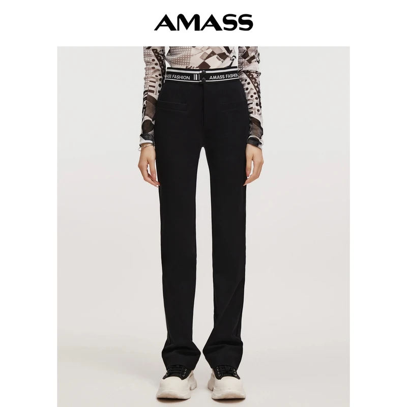 AMASS/阿玛施时尚字母秋冬四面弹高腰显瘦修身微喇裤女5100460