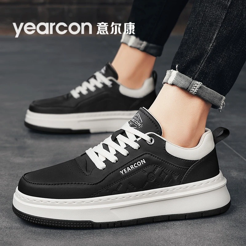 意尔康正品男鞋2025新款秋季黑色运动青少年学生厚底旅游板鞋男款