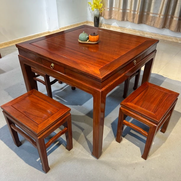 红木八仙桌 非洲花梨木方形餐桌阳台休闲娱乐棋牌桌实木吃饭桌