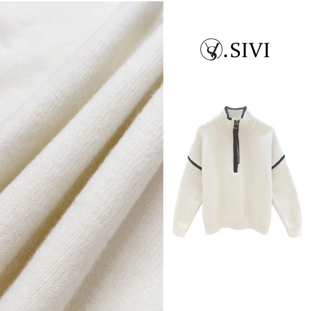 熙薇【素线柔领】2025冬季新款时尚休闲设计半拉链毛衣H6530