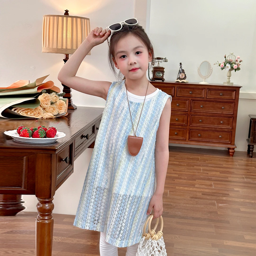 现货【蓝西】夏装5499女童无袖软糯透气女宝时尚百搭两件套上衣套装