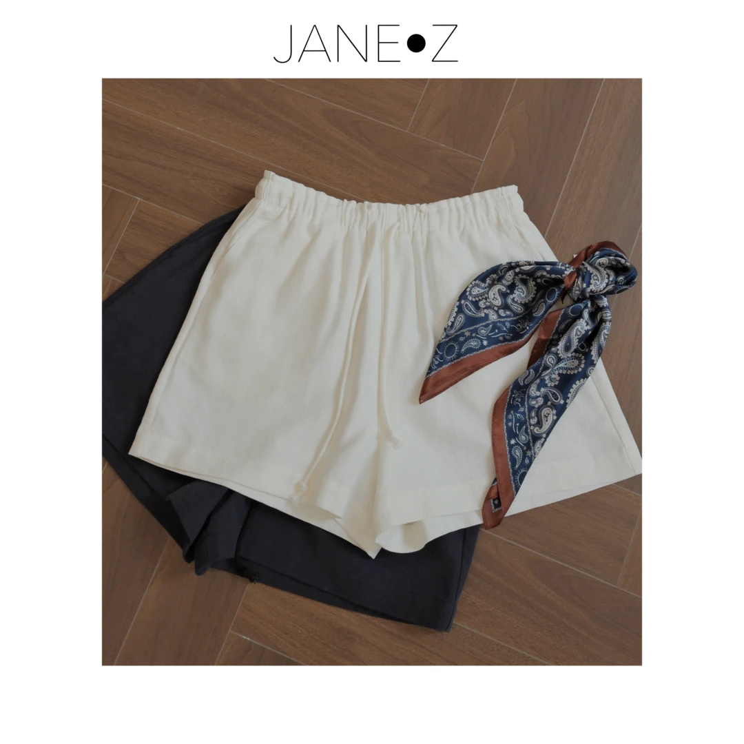 【雨中曲】亚麻松紧腰宽松休闲简约基础质感短裤夏季JZ042