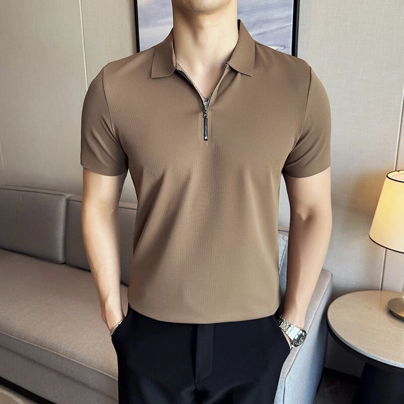 度尚-夏季新款男士轻奢高品质针织薄款时尚休闲翻领POLO衫短袖