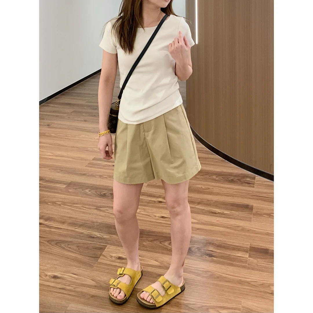 YO定制夏季休闲百搭高腰显瘦西装短裤小个子气质显瘦遮肉休闲裤