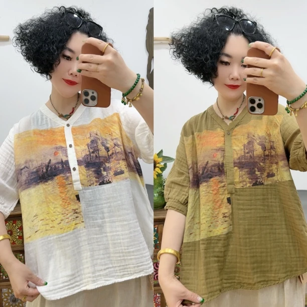 【木木新品】5801#印花双纱衬衣