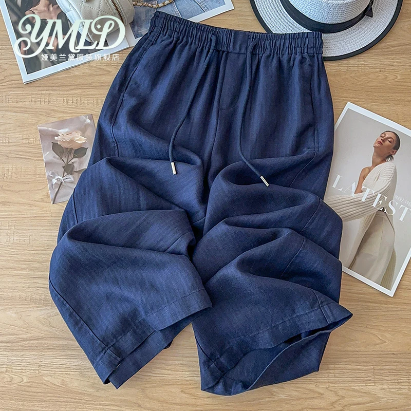 天丝亚麻乌梅酱紫阔腿裤女2025夏轻薄款新款显瘦棉麻垂坠感直筒裤