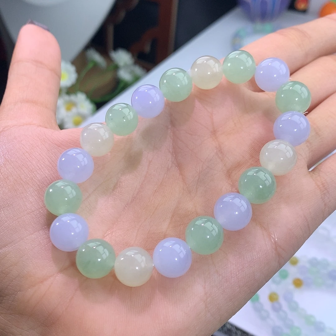 翡翠未镶嵌手链47号 甜美三彩多宝手串