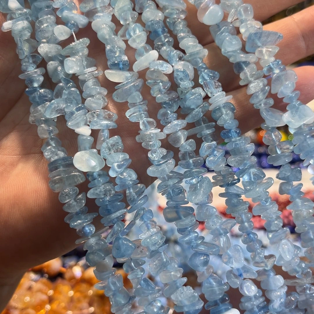 合金玛瑙/玉髓珠宝半成品海蓝宝碎碎一条38cm