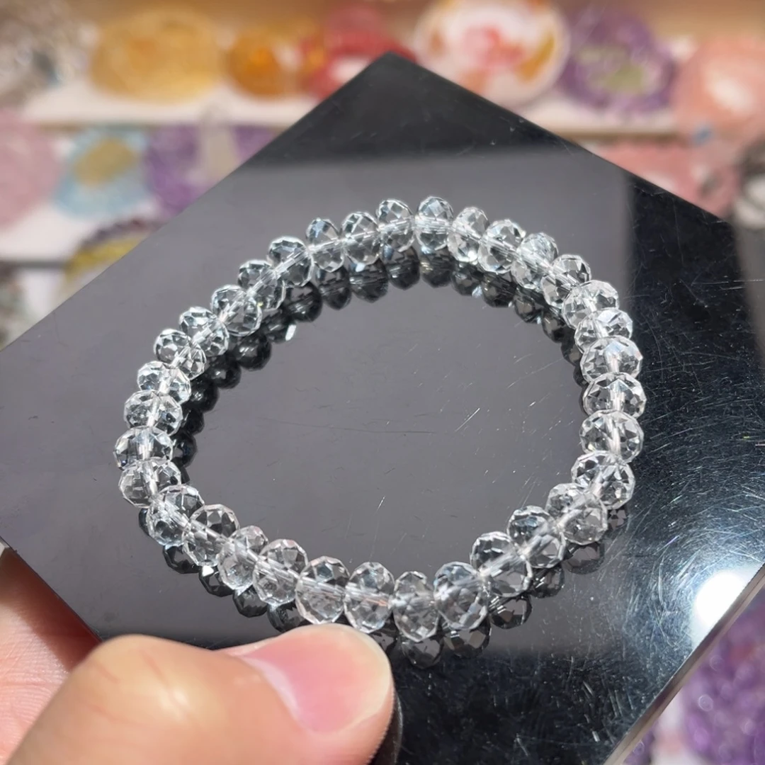 未镶嵌手链水晶7m+白水晶算盘珠钻切单圈
