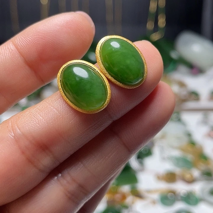 和田玉（碧玉）银S925镶嵌耳饰颜色多样性发货