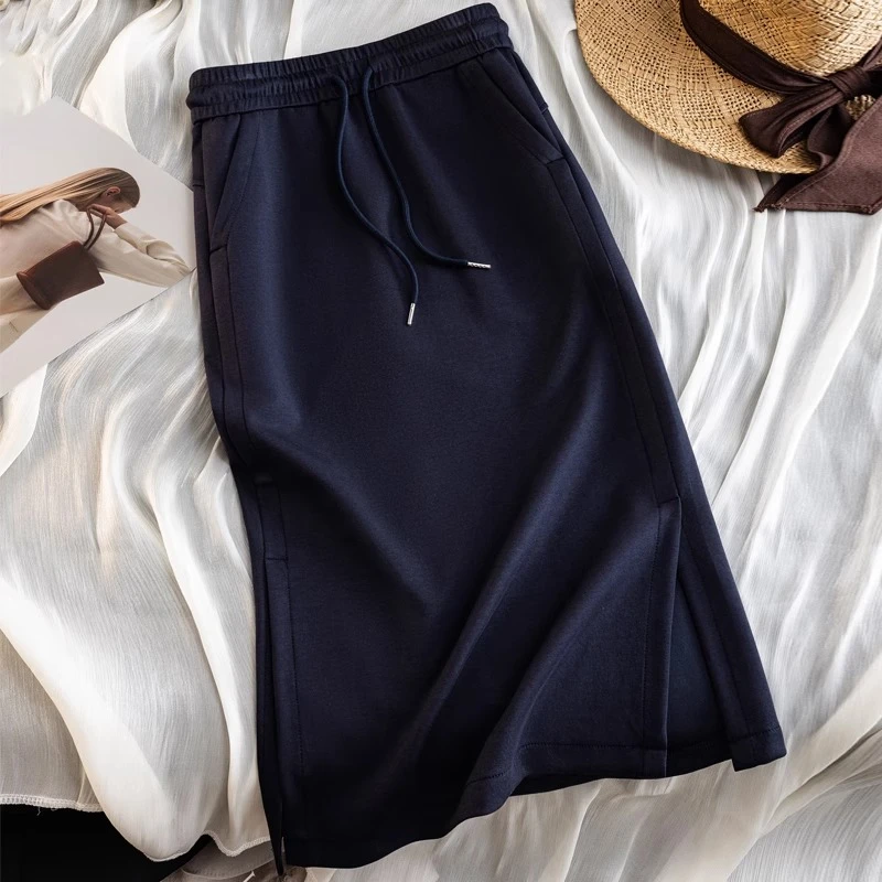 薄款休闲运动半身裙女2025夏季新款高腰a字中长款开叉显瘦包臀裙