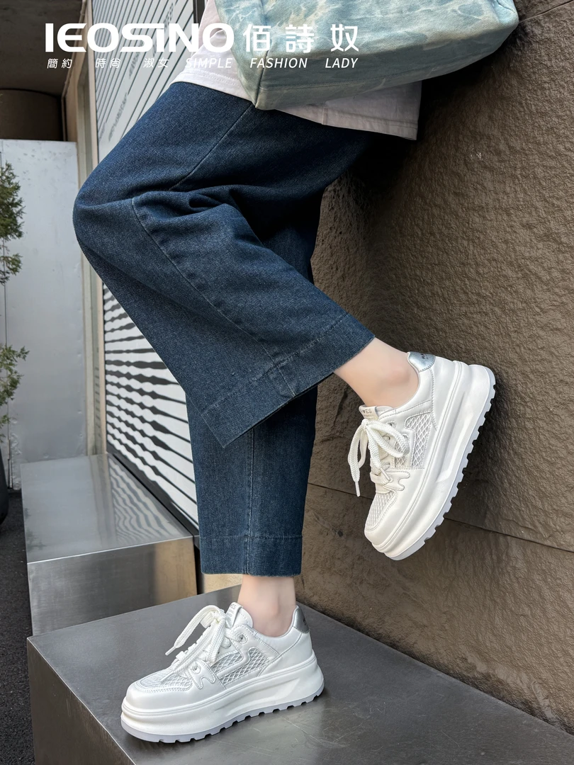 406544199佰诗奴小白鞋女2025年夏款厚底轻便休闲百搭单网鞋