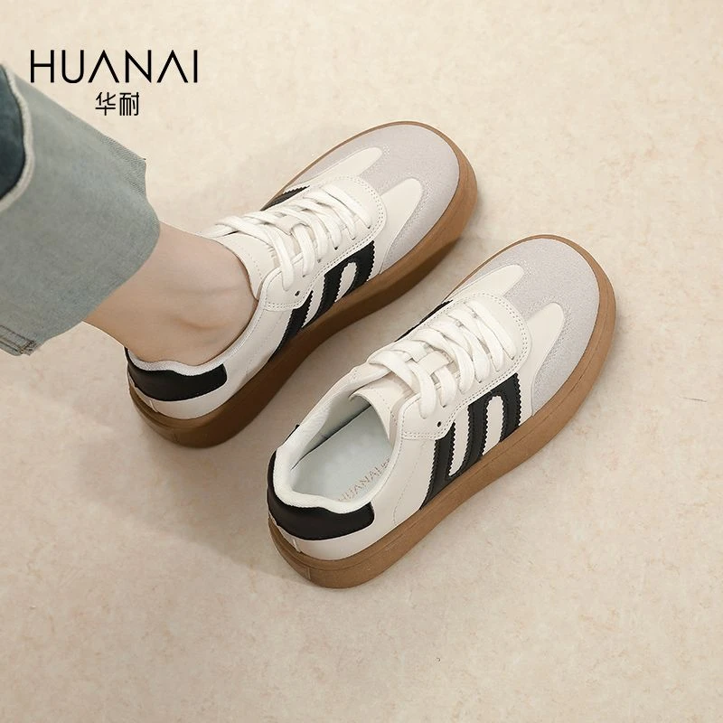 HUANAI/华耐厚底增高小白鞋2025春秋款德训鞋百搭运动鞋女士板鞋