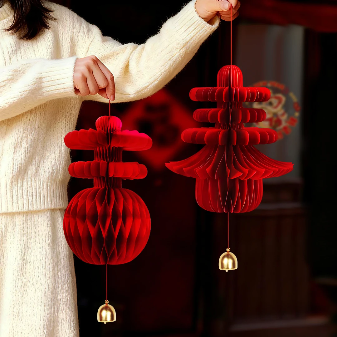 2026新年立体春字灯笼挂件马年蜂窝球装饰品春节过年房门布置壁挂