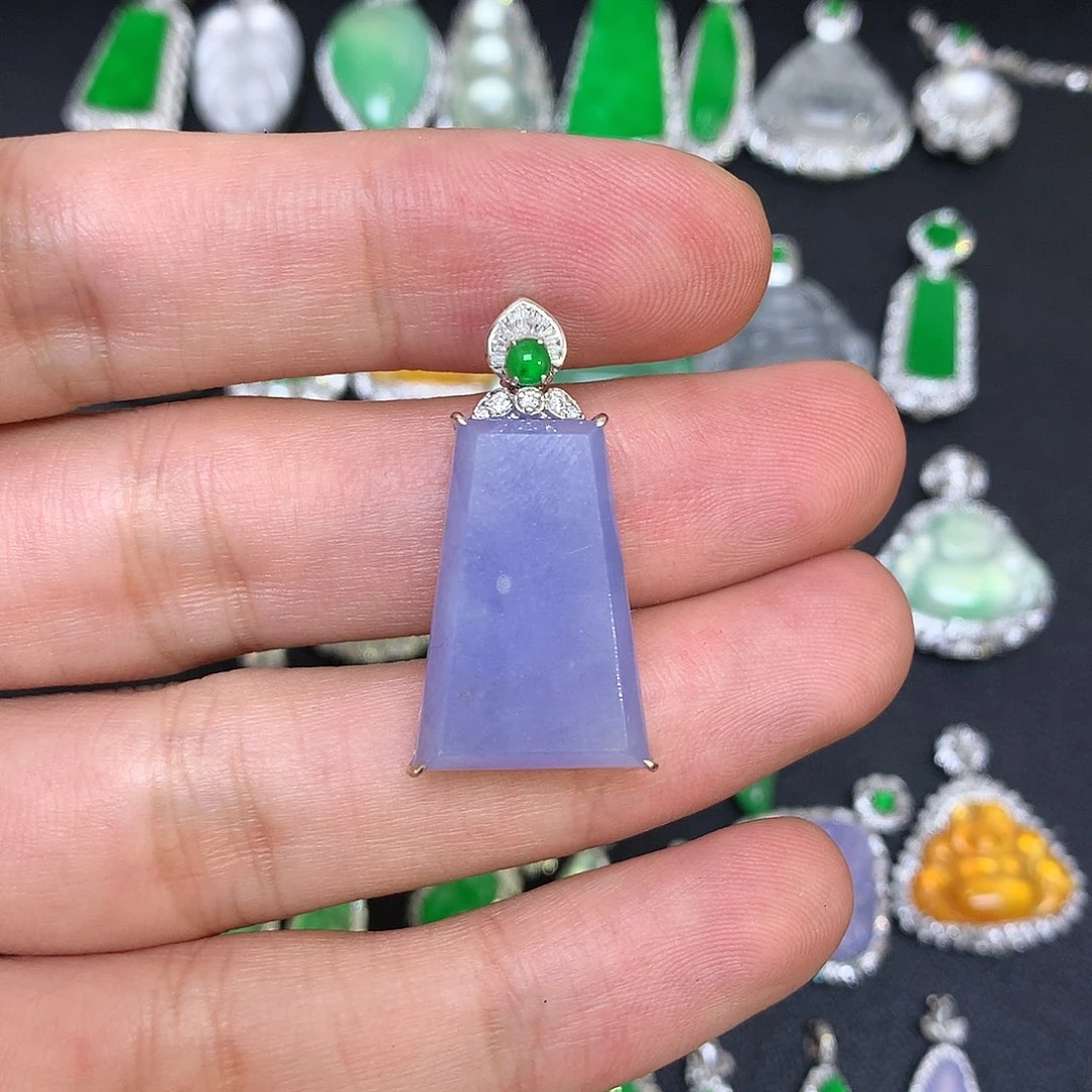 吊坠(不含链)18K金镶嵌翡翠浓紫无事牌