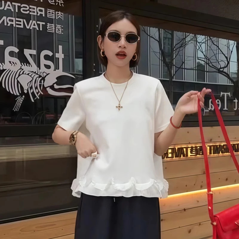 欧洲站短款白色正肩短袖t恤2025新款爆款韩系超好看独特漂亮上衣
