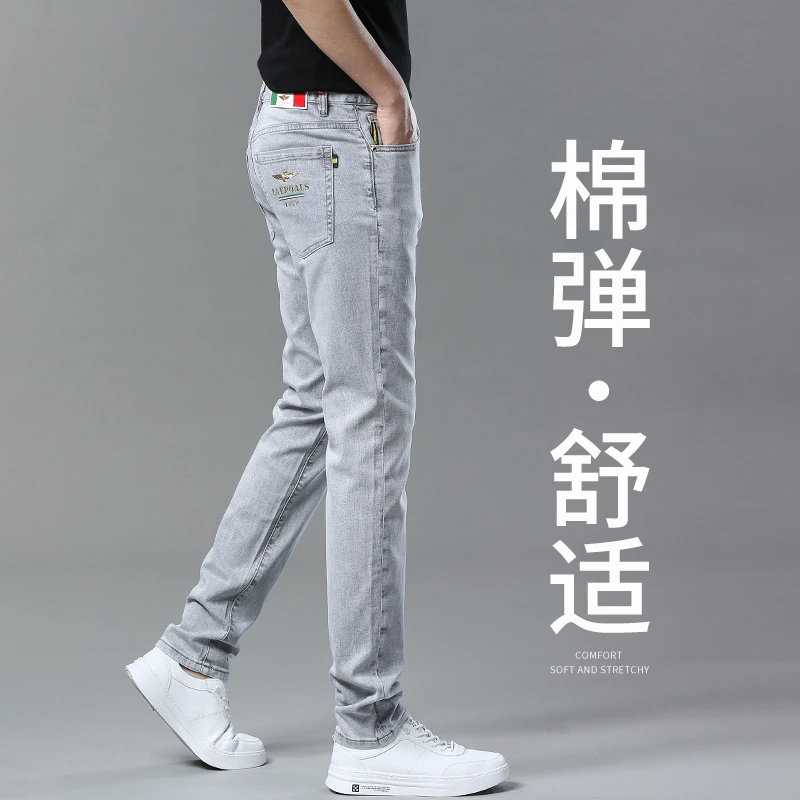 施摩瓦戈高端牛仔裤男直筒修身浅色男士休闲夏季薄款欧货潮牌裤子